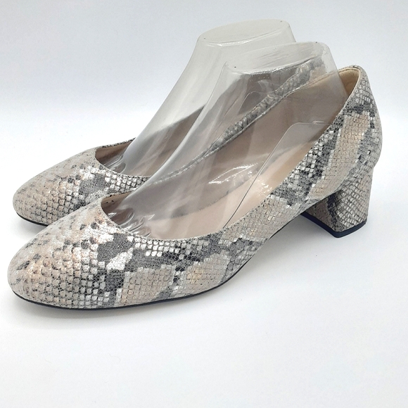 Cole Haan Grand Snakeskin Print Metallic Chunky Heel Pump Size 9B. - Picture 1 of 13